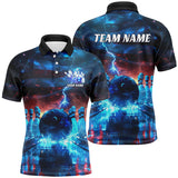 Maxcorners Blue Lightning Patriotic American Flag Custom Bowling Team Shirts For Men