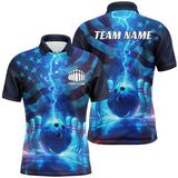 Maxcorners Custom American Flag Bowling Team Jerseys, Patriotic Blue Lightning Bowling Tournament Shirts