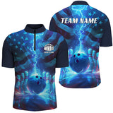 Maxcorners Custom American Flag Bowling Team Jerseys, Patriotic Blue Lightning Bowling Tournament Shirts