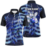 Maxcorners Blue Lightning American Flag Custom Men And Women Bowling Team Shirts Patriotic Bowling Jerseys