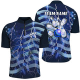 Maxcorners Blue Lightning American Flag Custom Men And Women Bowling Team Shirts Patriotic Bowling Jerseys