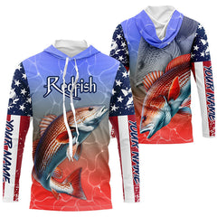 Maxcorners Custom Redfish Puppy Drum American Flag Long Sleeve Fishing Shirts, Patriotic Fishing Gifts LM0501