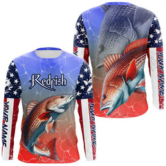 Maxcorners Custom Redfish Puppy Drum American Flag Long Sleeve Fishing Shirts, Patriotic Fishing Gifts LM0501
