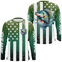 Maxcorners Custom Crappie Long Sleeve Tournament Fishing Shirts, Grunge American Flag Patriotic Fishing Shirts LM0501
