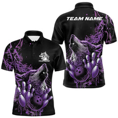 Maxcorners Custom Purple Wolf Howling Men Polo Shirt, Wolf Bowling Team Jerseys TU2511