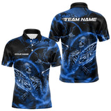 Maxcorners Custom Black And Blue Skeleton Dart Polo Shirts For Men, Skull Dart Team League Shirts