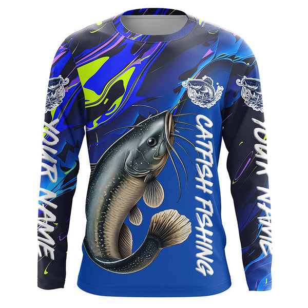 Maxcorners Custom Catfish Fishing Long Sleeve Tournament Shirts, Catfish Fishing Jerseys Fishing Gifts | Blue MT2108