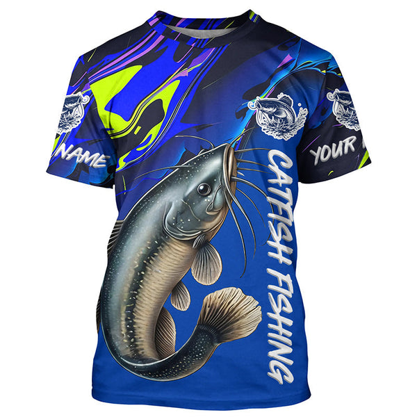 Maxcorners Custom Catfish Fishing Long Sleeve Tournament Shirts, Catfish Fishing Jerseys Fishing Gifts | Blue MT2108