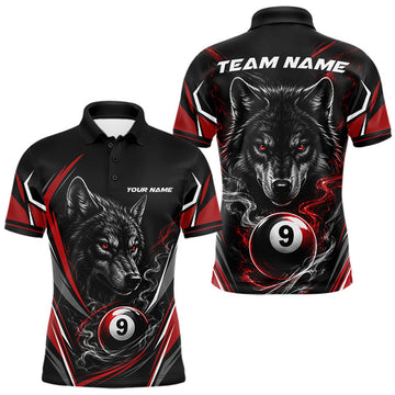 Maxcorners Custom Black And Red Smoke Flame 9 Ball And Wolf Billiards Men Polo Shirt, Pool Shirt LM2607
