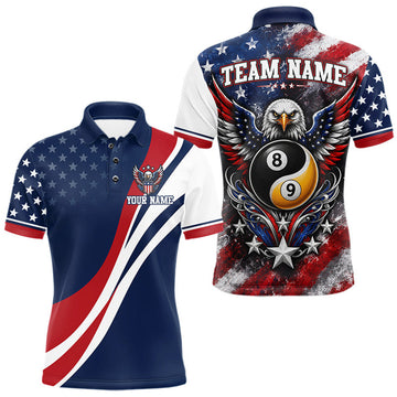 Maxcorners Custom Patriotic American Flag Bald Eagle 8 And 9 Ball Yinyang Billiards Shirt LM0208