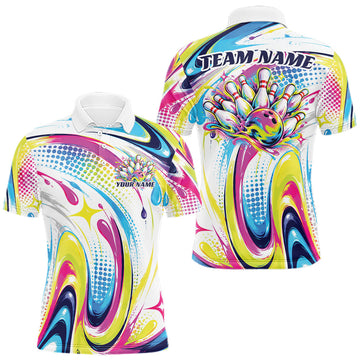 Maxcorners Custom Colorful Bowling Team Men Polo Shirt, Bowling League Outfit Team Jersey