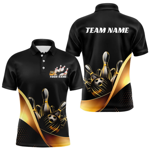 Maxcorners Custom Black And Gold Bowling Polo Shirts Bowling Team Shirt Bowlers Outfits