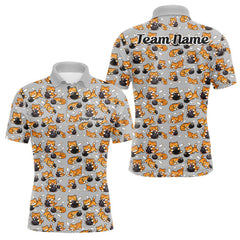 Maxcorners Custom Cute Ginger Tabby Cat Bowling Men Polo Shirts, Cat Bowling Team Shirt 3 LM2512