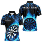 Maxcorners Custom Black And Blue Fire Flame Dartboard Dart Polo Shirts For Men, Dart Tournament Shirt