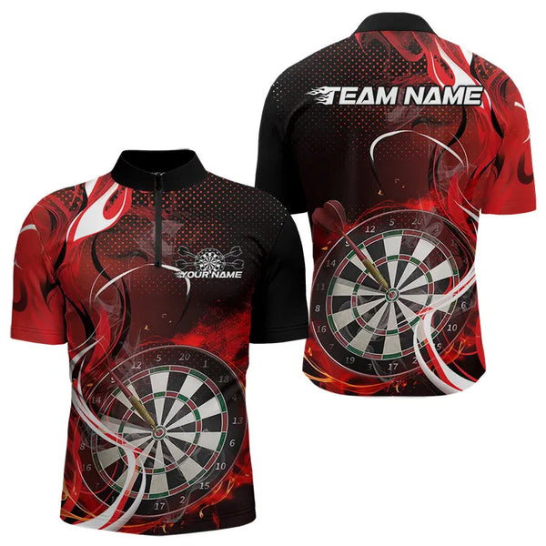 Maxcorners Custom Black And Red Flame Dart Team Polo Shirts For Men, Dart Tournament Shirts