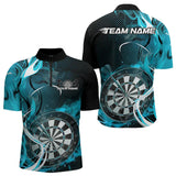 Maxcorners Custom Black And Blue Flame Dart Team Polo Shirts For Men, Dart Tournament Shirts