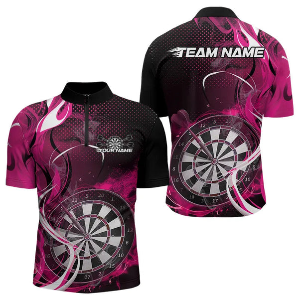 Maxcorners Custom Black And Pink Flame Dart Team Polo Shirts For Men, Dart Tournament Shirts