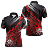 Maxcorners Custom Black And Red Flame Dartboard Dart Team Polo Shirts For Men, Fire Dart Jerseys