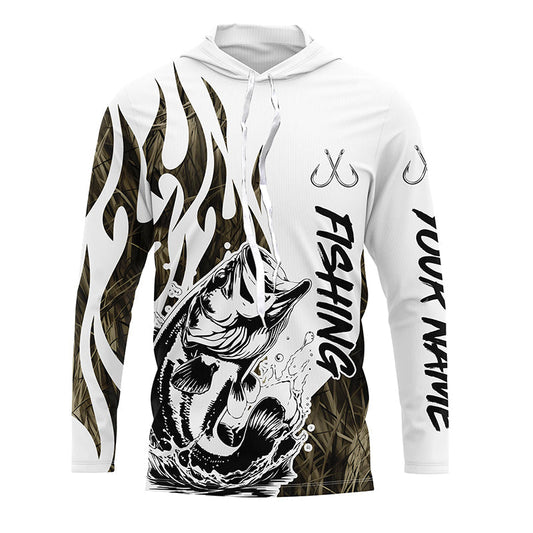 Maxcorners Bass Fishing Camo Tattoo Custom Long Sleeve Fishing Shirts, Bass Tournament Fishing Shirt LM0201