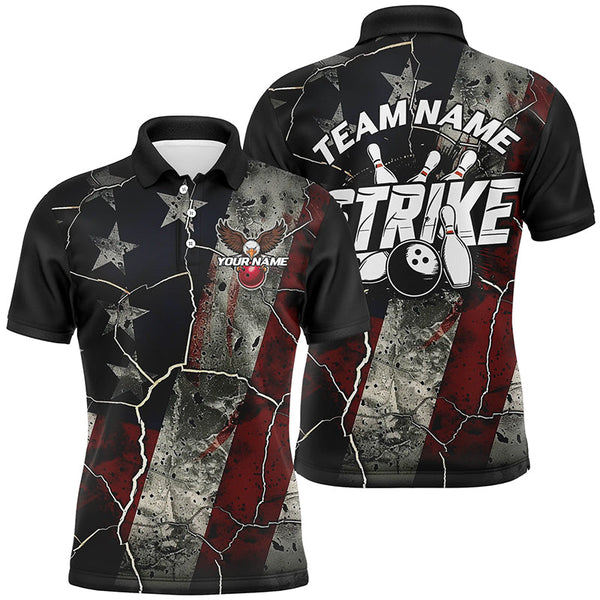 Maxcorners Grunge American Flag Patriotic Strike Custom Bowling Team Shirts For Men, Eagle Bowling