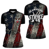 Maxcorners Grunge American Flag Patriotic Strike Custom Bowling Team Shirts For Men, Eagle Bowling