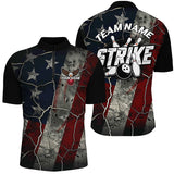 Maxcorners Grunge American Flag Patriotic Strike Custom Bowling Team Shirts For Men, Eagle Bowling