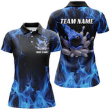 Maxcorners Blue Fire Bowling Ball And Pins Custom Shirts For Men, Flame Bowling Team Jerseys