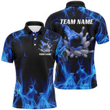 Maxcorners Blue Fire Bowling Ball And Pins Custom Shirts For Men, Flame Bowling Team Jerseys