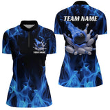 Maxcorners Blue Fire Bowling Ball And Pins Custom Shirts For Men, Flame Bowling Team Jerseys