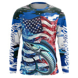 Maxcorners Wahoo Fishing Custom Long Sleeve Performance Shirts, American Flag Patriotic Wahoo Fishing Shirt MT2108