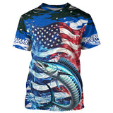 Maxcorners Wahoo Fishing Custom Long Sleeve Performance Shirts, American Flag Patriotic Wahoo Fishing Shirt MT2108