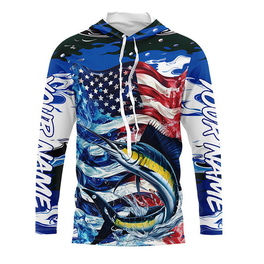 Maxcorners Sailfish Fishing Custom Long Sleeve Fishing Shirts, American Flag Patriotic Sailfish Fishing Shirt LM0501