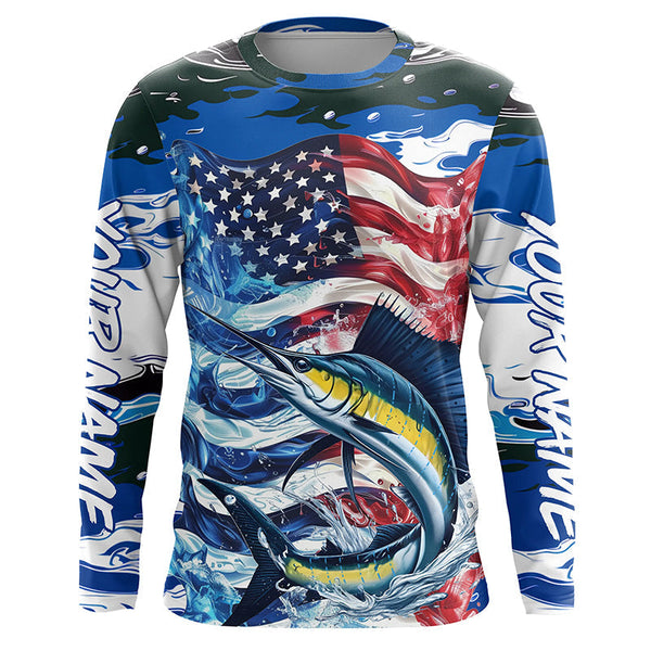 Maxcorners Sailfish Fishing Custom Long Sleeve Fishing Shirts, American Flag Patriotic Sailfish Fishing Shirt MT2108