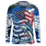 Maxcorners Marlin Fishing Custom Long Sleeve Fishing Shirts, American Flag Patriotic Marlin Fishing Shirt MT2108