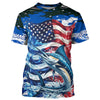 Maxcorners Marlin Fishing Custom Long Sleeve Fishing Shirts, American Flag Patriotic Marlin Fishing Shirt LM0501