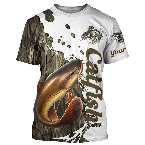 Maxcorners Grass Lake Camo Custom Catfish Fishing Long Sleeve Shirts Catfish Tournament Fishing Shirt MT2108
