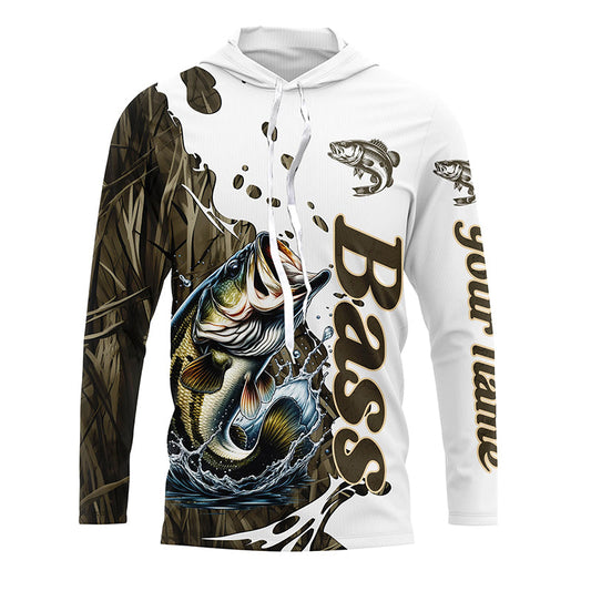 Maxcorners Grass Lake Camo Custom Bass Fishing Long Sleeve Shirts, Bass Tournament Fishing Shirt LM0201