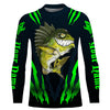 Maxcorners Angry Bass Fishing Custom Long sleeve Fishing Shirts, Bass fish reaper fishing jerseys | green LM0201