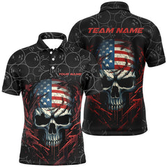 Maxcorners Custom American Flag Skull Bowling Shirts For Men, Patriotic Team Bowling Jerseys