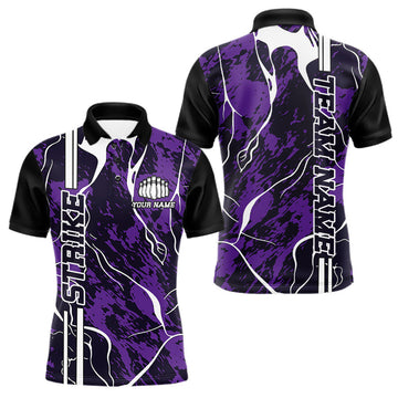 Maxcorners Custom Purple Camo Strike Bowling Shirts For Men, Bowling League Team Jerseys