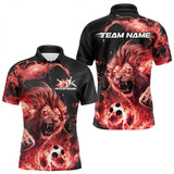 Maxcorners Custom Red Flame Lion Bowling Team Men Polo Shirts, Lion Bowling League Shirt LM253