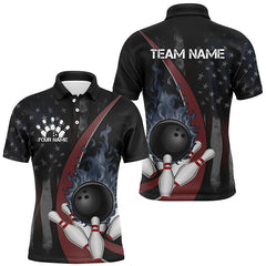 Maxcorners American Flag Evil Bowling Gifts for Men Team with Name Polo & 1/4 Zip