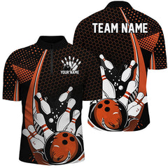 Maxcorners Custom Black And Orange Bowling Shirts For Men, Classic Retro Bowling Jerseys Bowlers Outfit LM1610