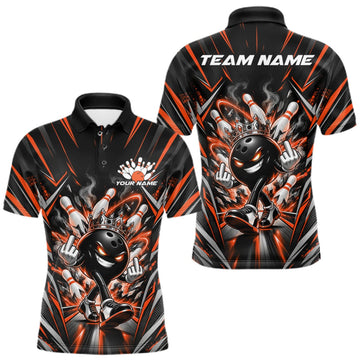 Maxcorners Custom Black And Orange Funny Bowling Ball With Crown Bowling Team Men Polo Shirt LM2709