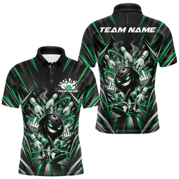 Maxcorners Custom Black And Green Funny Bowling Ball With Crown Bowling Team Men Polo Shirt LM2709