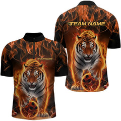 Maxcorners Custom Flame Tiger Bowling Team Polo Shirts For Men, Fire Bowling Jerseys Bowlers Outfit