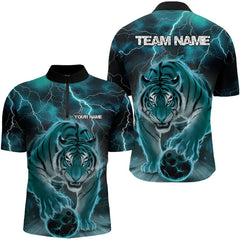 Maxcorners Cyan Thunder Lightning Custom Flame Tiger Bowling Polo Team Shirts For Men Bowlers Outfit