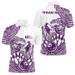 Maxcorners Custom Purple Tribal Pattern Maori Style Wolf Bowling Team Men Polo Shirt
