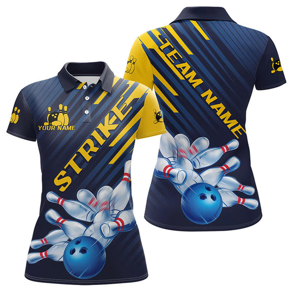 Maxcorners Custom Blue And Yellow Bowling Jerseys, Bowling Team Polo Shirts For Men Bowling Tournament