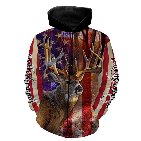 Maxcorners Custom Name American Flag Deer Hunting 3D All Over Printed Clothes